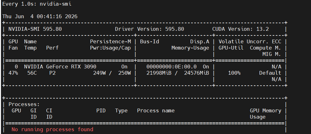 NVIDIA GPU validation output during the NovaLab AI runtime 50-user benchmark